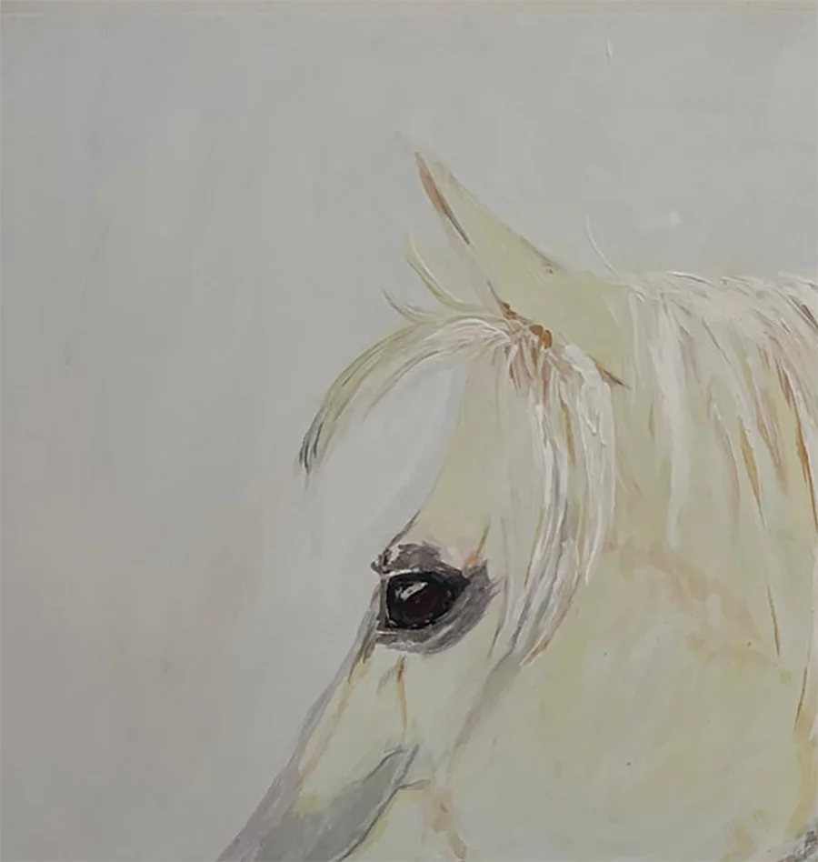 Detailaufnahme Araber – Goldbraune Reflexe in der Mähne, feine Farbmodellierung, spirituelle Ausstrahlung, Maren Lüke-Amato | Kunst-Direkt.de