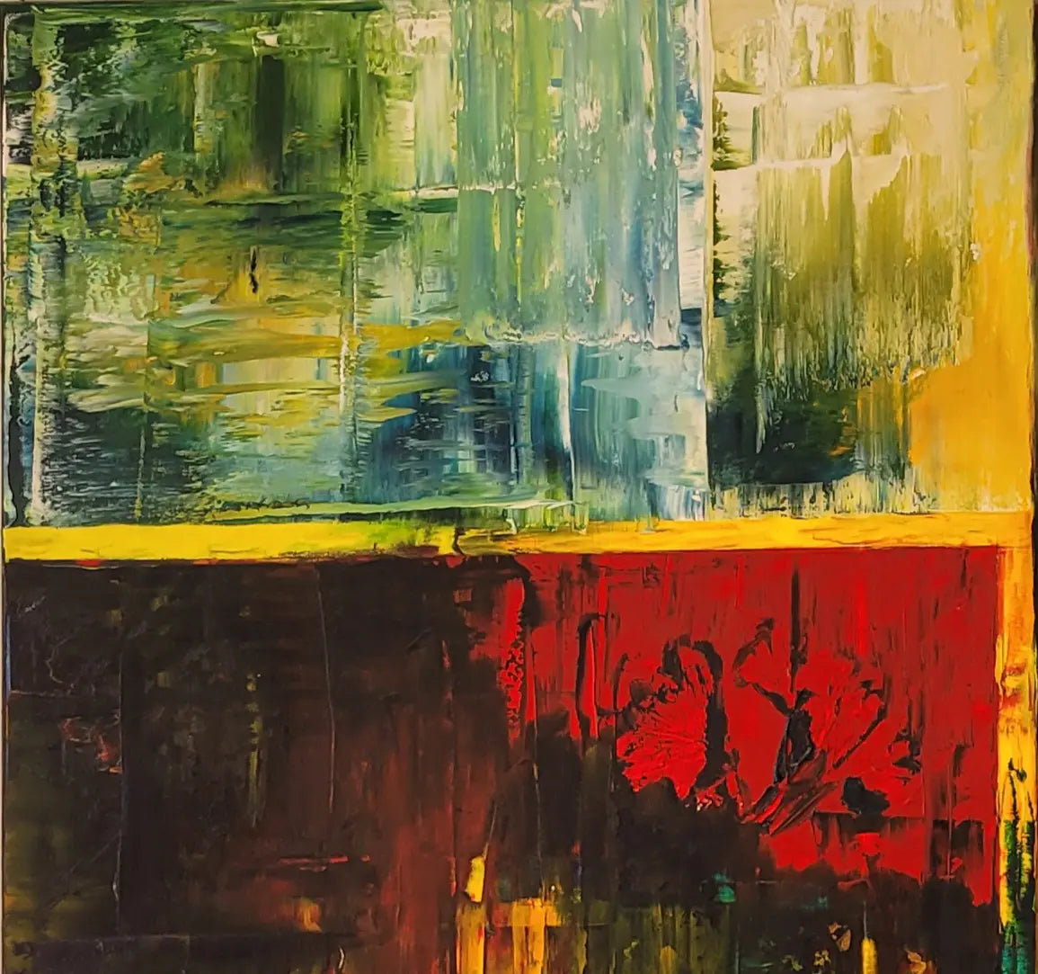 Detailaufnahme Der Waldspaziergang – Blockartige Farbsegmente, tiefes Smaragdgrün, spektakuläre Farbverläufe, Roger Ziereisen | Kunst-Direkt.de