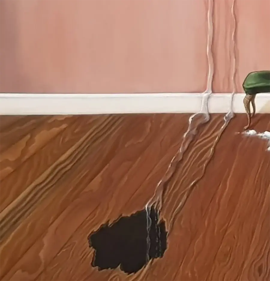 Die fehlende Tür, Gemälde 80 x 60 cm, eine Treppe führt nach oben gegen eine Wand, Detailansicht 2, julia Eckler, Kunst-Direkt.de