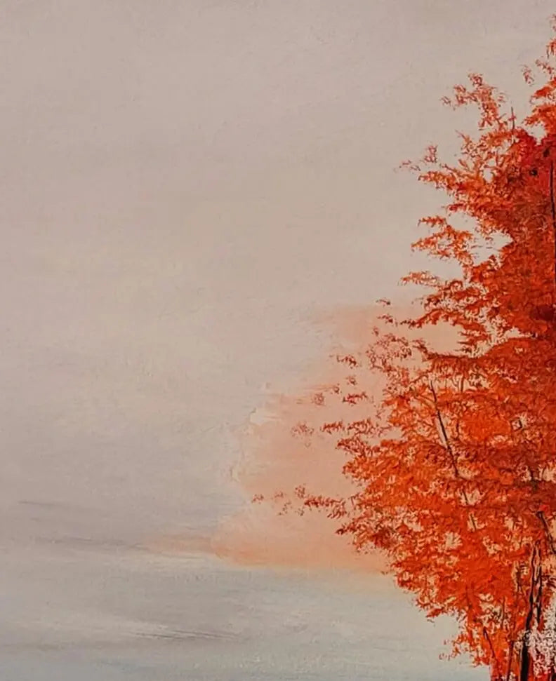 Detailaufnahme Herbst am See – Spiegelung im weißlich-grauen Wasser, flirrende Tiefe, Roger Ziereisen | Kunst-Direkt.de