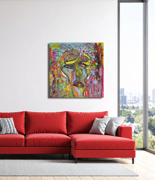Großformatiges expressives Acrylgemälde Magical Change von Elena Grumann im modernen Wohnzimmer oder einer Galerie