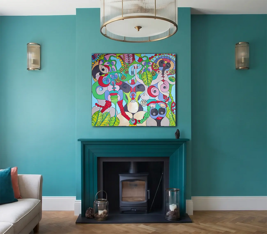 Shaka von Dieter Roth an der Wand – Original-Ölgemälde, 120x140 cm, moderne Stammeskunst, signiertes Unikat 2025 | Kunst-Direkt.de