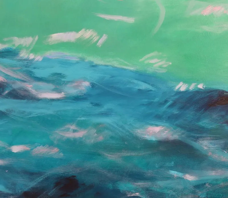 Acrylgemälde, 120 x 160 cm, schemenhaft schwimmt ein Wal im grünen Wasser, detail wal, grün und hellblau, Marion Schmidtke, Kunst-Direkt.de