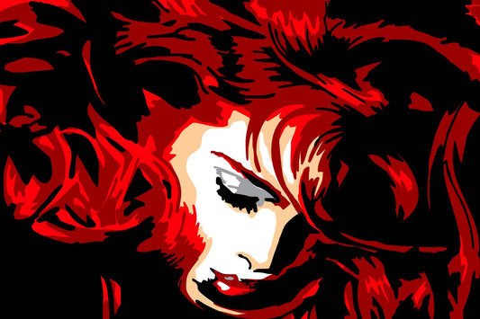 Portrait rothaariger Frau, popart Kunst, kräftige Farben
