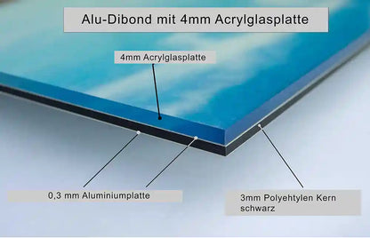 Foto einer Vergrößerung einer Alu-Dibond Platte mit Acrylglas, Erklärung des Aufbaues