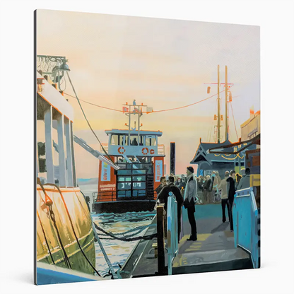 Finreart Print, eine hafenfähre an den Landungsbrücken in hamburg, Menschen die Ein- und Aussteigen, verschiede Audführunge, Ulla Kutter, Kunst-Direkt.de