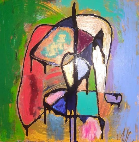 Der Schlafwandler, abstraktes Acrylgemälde auf Leinwand 60x60cm, lebendige Farben, kunst-direkt.de