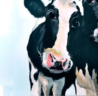 Detailaufnahme Die drei Grazien – Ausdrucksstarke Augenpaare, meisterhafte Fellzeichnung, Schwarzbunt-Rinder, Christel Keller | Kunst-Direkt.de
