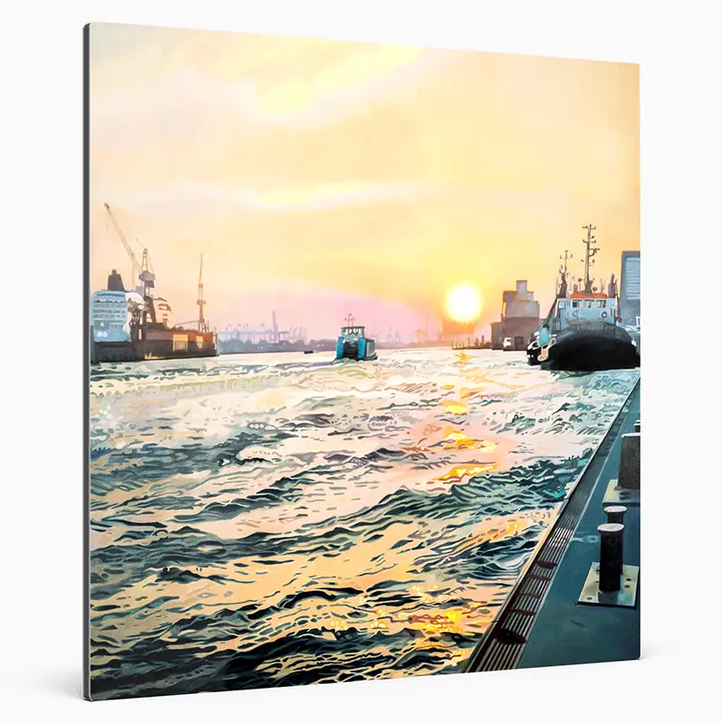 Finreart Print, Hafenszene in hamburg, 100 x 100 cm, Ulla Kutter, Kunst-Direkt, an wand hängend