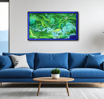 Fineart Print,  Abstraktes Kunstwerk, neonfarbene geometrische, an wand, 160 x 90 cm, Felix Stöver, Kunst-Direkt.de