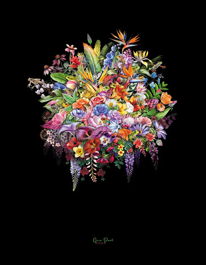 Frösche – Fineart Print von Gero Paul, 70x90 cm, Alu-Dibond, Blütenkugel mit versteckten Fröschen, Dark Nature | Kunst-Direkt.de
