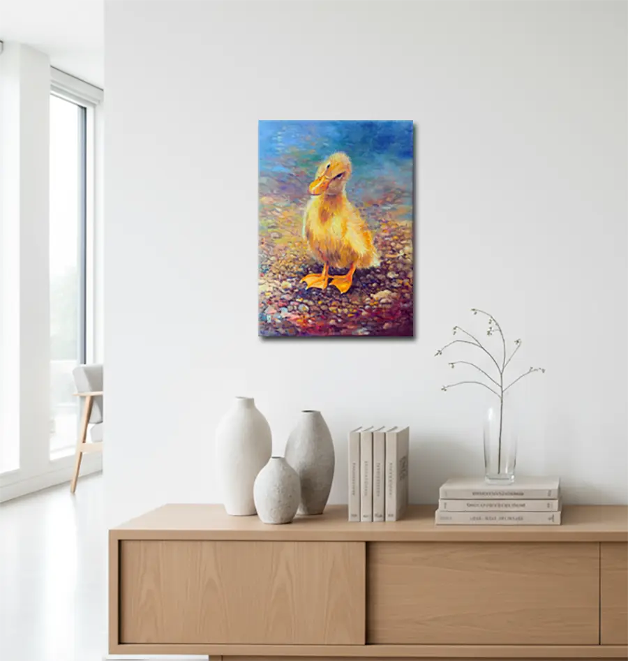 Gänseküken von Björn Kirste an der Wand – Original-Ölgemälde, 50x70 cm, impressionistischer Realismus, signiertes Unikat | Kunst-Direkt.de

