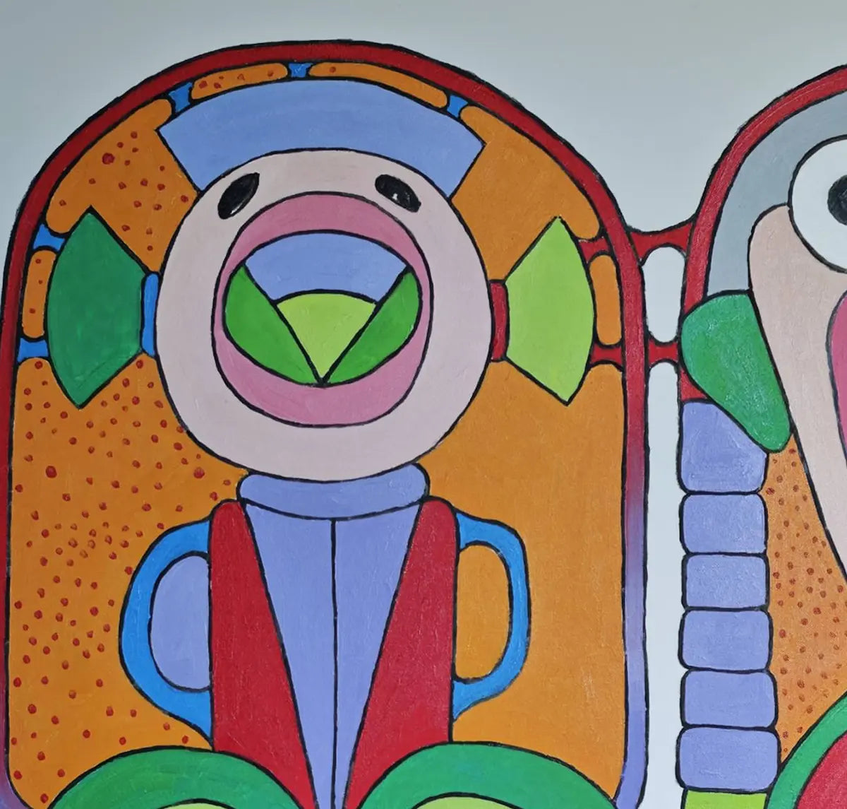 Detailaufnahme Genesung – Organische Formen mit mechanischen Gelenken, Pastellrosa und Violett, Symbol für Heilung und Leben, Dieter Roth | Kunst-Direkt.de
