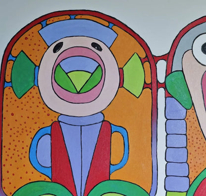Detailaufnahme Genesung – Organische Formen mit mechanischen Gelenken, Pastellrosa und Violett, Symbol für Heilung und Leben, Dieter Roth | Kunst-Direkt.de
