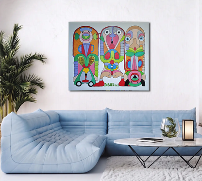 Genesung von Dieter Roth an der Wand – Original-Ölgemälde, 120x140 cm, Primitivismus und Stammeskunst, signiertes Unikat | Kunst-Direkt.de
