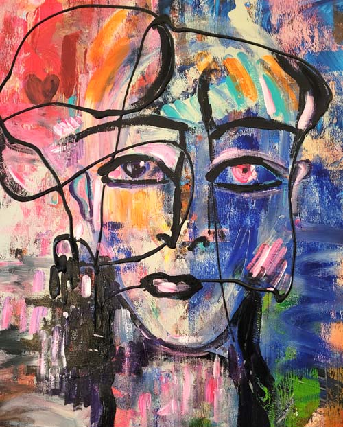 Gemälde auf Leinwand, zwei Augen schauenden Betrachter an, Kopf eines menschlichen Wesens, Annette Murphy, 70x80cmm, kunst-direkt.de