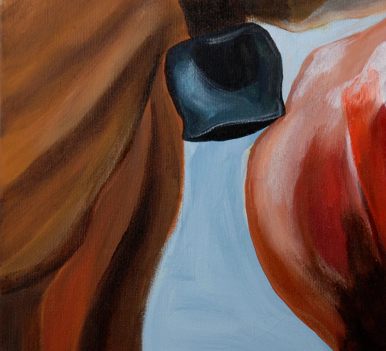 Detailaufnahme Liebe ist roh – Warme Erdtöne von Ocker bis Rostrot, metallischer Glanz der Kuhglocken, Christel Keller | Kunst-Direkt.de
