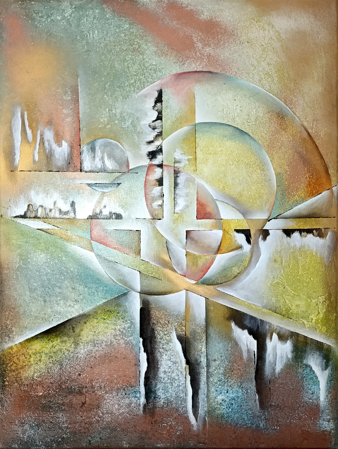 Original Acrylgemälde Ohne Titel von Lothar Bergmann – Abstrakte Komposition mit überlagernden Kreisen und Linien auf Leinwand 60x80 cm, Kunst-Direkt.de / Newart.gallery