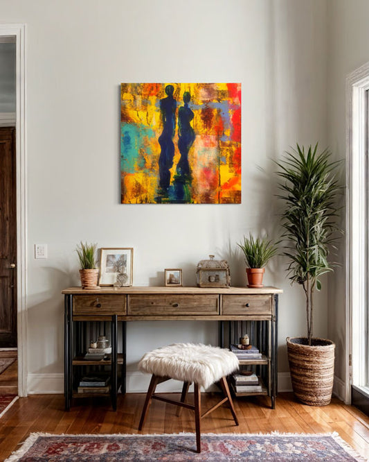 Paar im Sonnenlicht 80x80cm, Acrylgemälde auf Leinwand im häuslichen Ambiente, 80x80cm, kunst-direkt.de
