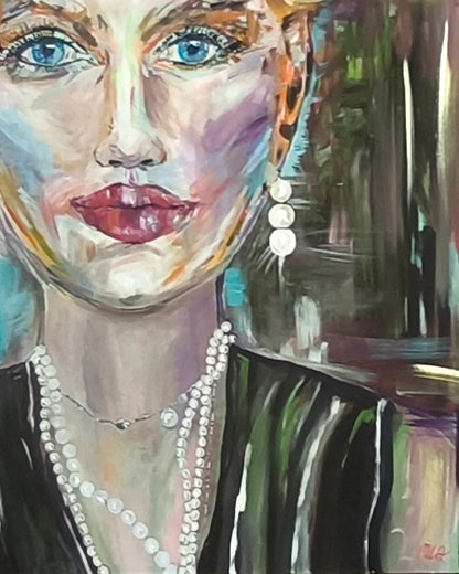Perly, Acrylgemälde, 150 x 120 cm, Maren Lüke-Amato, Portrait einer Frau, Detailansicht, Kunst-Direkt.de