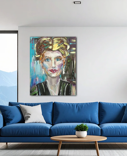 Perly, Acrylgemälde, 150 x 120 cm, Maren Lüke-Amato, an wand hängend, Portrait einer Frau, Kunst-Direkt.de