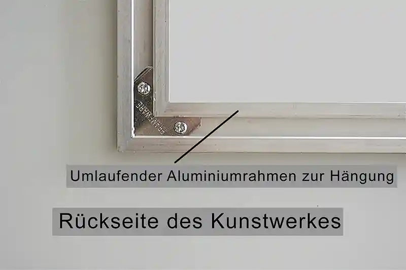 Foto der Rückseite einer Alu-Dibond Platte und wie der Rückrahmen aufgebaut ist.