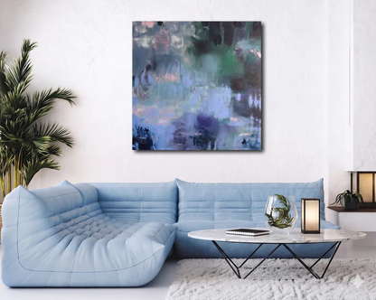 The Pond von Marion Schmidtke an der Wand – Original-Acrylgemälde, 160x160 cm, zeitgenössische Naturabstraktion, signiertes Unikat | Kunst-Direkt.de
