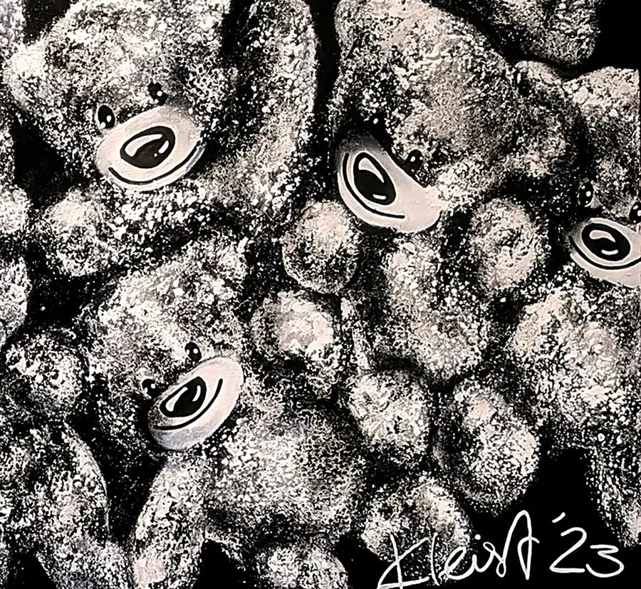 Detailaufnahme Wir sind viele – Rhythmische Schnauzen und Nasen der Teddybären, grafische Struktur, Ute Kleist | Kunst-Direkt.de

