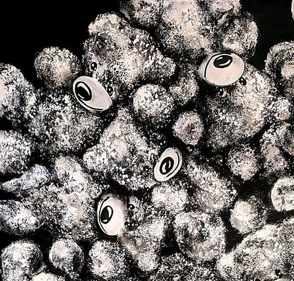 Detailaufnahme Wir sind viele – Stilisierte Augen in unterschiedliche Richtungen, monochrome Textur, Ute Kleist | Kunst-Direkt.de


