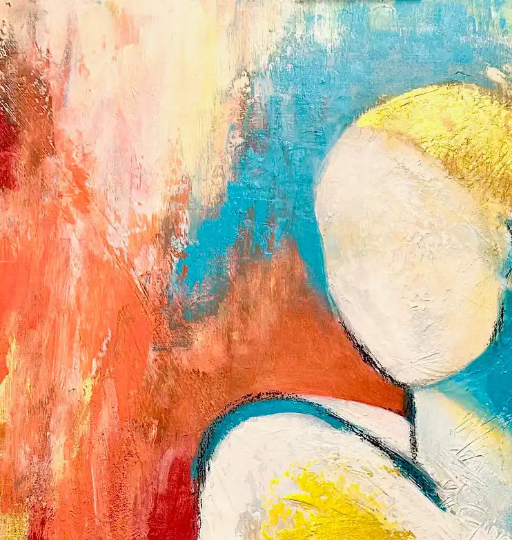 Modernes Acrylgemälde "Woman with a heart of gold" von Künstlerin Dea: Weibliche Silhouette mit goldenen Akzenten auf Brust und Haar, 60x80 cm Unikat. Detail Figur