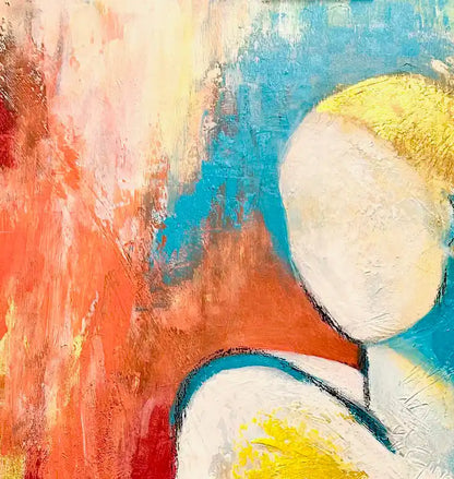 Modernes Acrylgemälde "Woman with a heart of gold" von Künstlerin Dea: Weibliche Silhouette mit goldenen Akzenten auf Brust und Haar, 60x80 cm Unikat. Detail Figur