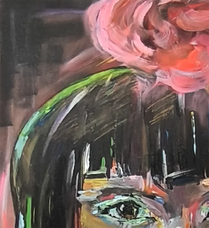 Detailaufnahme Black Beauty – Neonfarbene Akzente, elektrische Dynamik im Hintergrund, Maren Lüke-Amato | Kunst-Direkt.de
