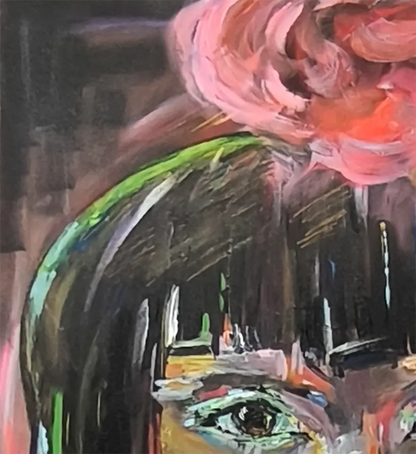 Detailaufnahme Black Beauty – Neonfarbene Akzente, elektrische Dynamik im Hintergrund, Maren Lüke-Amato | Kunst-Direkt.de
