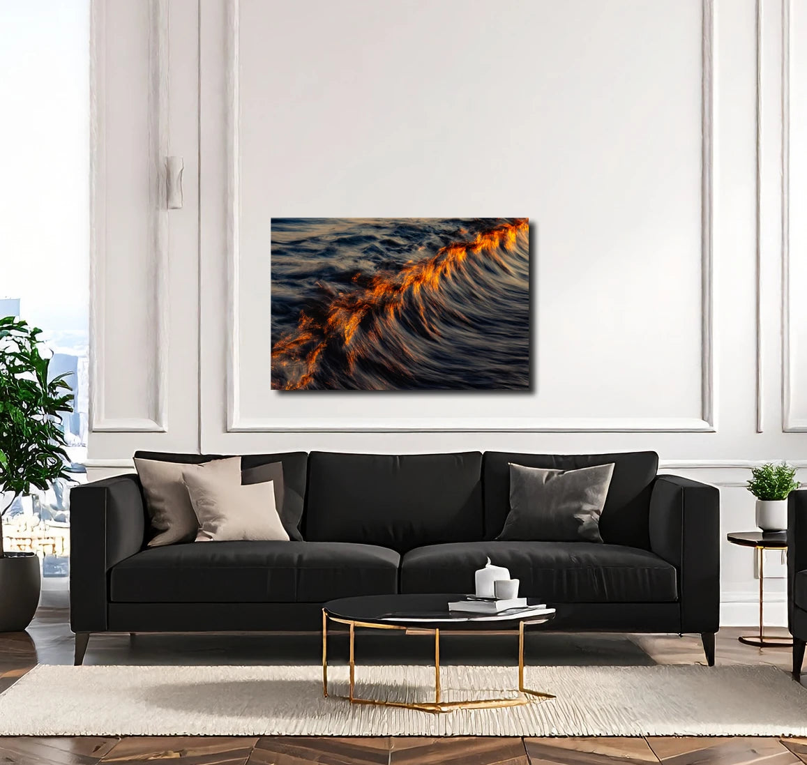 Großformatige abstrakte Fotokunst Burning von Malte Lüdemann als kraftvolles Statement-Piece im modernen Wohnzimmer oder Foyer