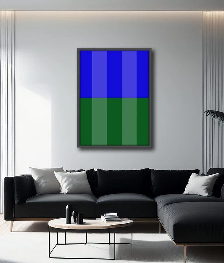 Finreart Print, Abstraktes Kunstwerk mit horizontal geteilten Flächen, Geometrische Strukturen, hängend, 120 x 90 cm, Rolf Krieger, Kunst-Direkt.de