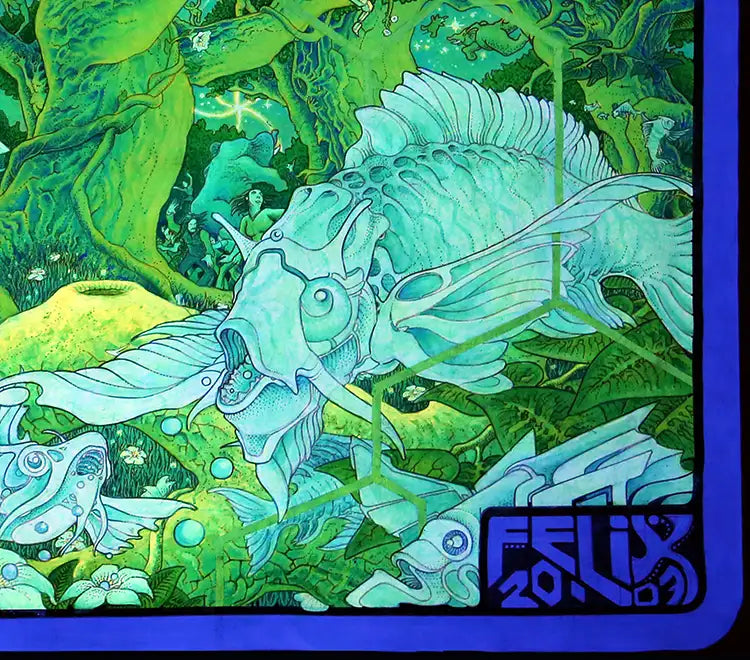 Fineart Print,  Abstraktes Kunstwerk, neonfarbene geometrische, detail 2, 160 x 90 cm, Felix Stöver, Kunst-Direkt.de