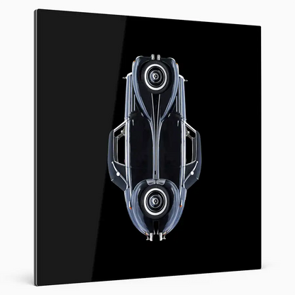 ein sc, hwarzes Mercedes Cabriolet, oldtimer, schwarzer Hintergrund, verchromte Linien, quadratisch, an weißer Wand hängend