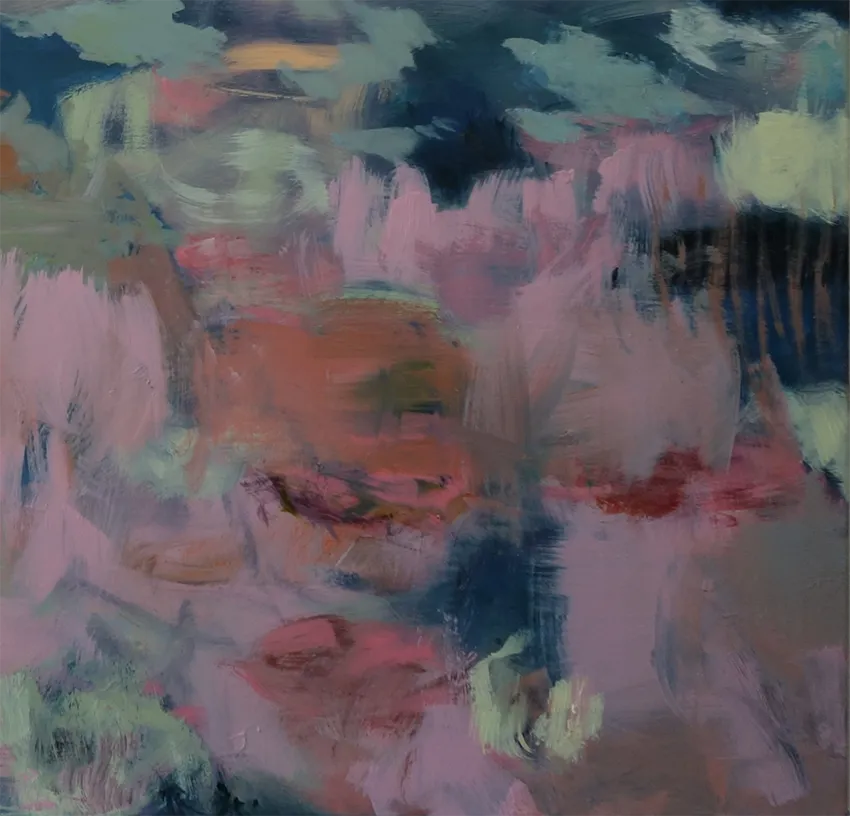 acrlygemälde, 160 x 160 cm, violette Blüten schwimmen auf einem Teich, abstrakt, detail blüten, Marion Schmidtke, Kunst-Direkt.de