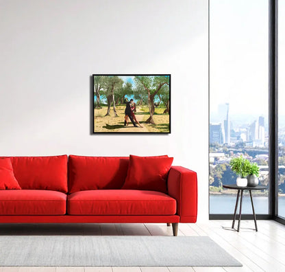 Ögemälde, Ein Paar tanz in einem Olivenhain Tango, dramatische Schatten, helles Licht, 60x80 cm, an Wand hängend, Gerd Pfanstiel, Kunst-Direkt.de