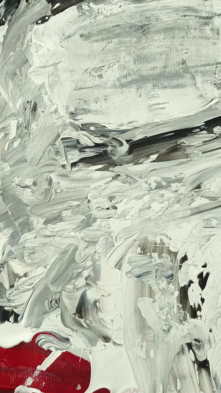 Detailaufnahme Silent Echo – Intensiv rote Lippenpartie, spürbare Farbauftrag-Textur, strukturiertes Ultramarinblau, Gerd Leins | Kunst-Direkt.de
