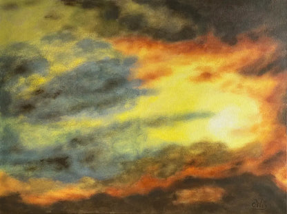 ein vielfarbiger Himmel bei sonnenuntergang, leuchtende Farben, gelb, orange, violett, 50x70 cm, Gerd Pfanstiel, Kunst-Direkt.de