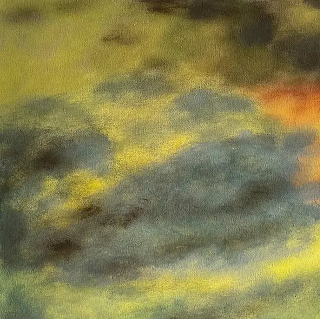 ein vielfarbiger Himmel bei sonnenuntergang, leuchtende Farben, gelb, orange, violett, detail wolken, 50x70 cm, Gerd Pfanstiel, Kunst-Direkt.de