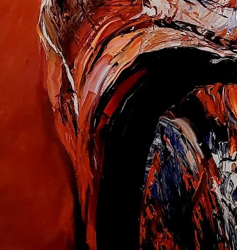 Detailaufnahme Taurus IV – Brennender Kern in Rotorange, pastose Maltechnik, Roger Ziereisen | Kunst-Direkt.de
