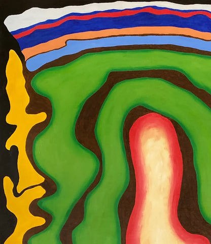 abstraktes Gemälde, konzentrische Strukturen um eine helle Mitte, rote, grüne, blaue und gelbe Strukturen, Details Strukturen, 120x80 cm, Gerd Pfanstiel, Kunst-Direkt.de