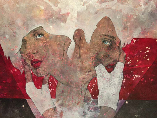 Doppelportrait von 2 Frauen mit handschuhen, 60 x 50 cm, sherin P. Spielmann, Kunst-Direkt.de