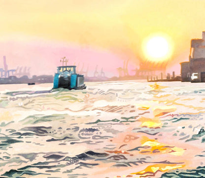 Finreart Print, Hafenszene in hamburg, 100 x 100 cm, Ulla Kutter, Kunst-Direkt. detail Elbe