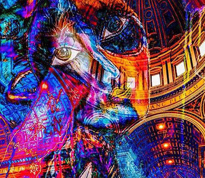 Digitales Kunstwerk von Claudia Tejeda, Überblendungen hoher Räume, farbig, 90x60cm, Kunst-Direkt.de, Details des Fotos