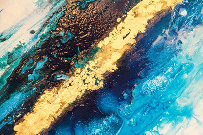 Goldener Fluss 2 - Abstrakte Kunst in Gold - Kunstdruck auf Leinwand, detailansicht
