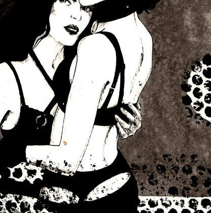 2 Frauen vor abstraktem Hintergrund, Farben scharz und braun, 30x40cm, Sherin P. Spielmann, Kunst-Direkt.de, Details der Struktur