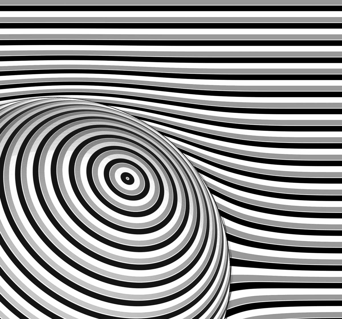 Gestreifte Kugel auf Hintergrund mit horizontalen streifen, Kugel verformt den Hintergrund, Detail der Streifen